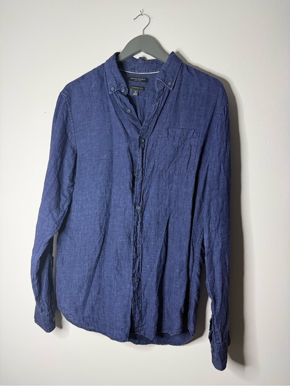 Banana Republic Men's Navy Linen Button-Down Shirt
